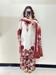 MEHROON FLOWER GALA 3 (PCS) SUIT