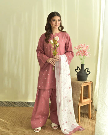 Most Viral Hania Pink 3 Pcs Suit